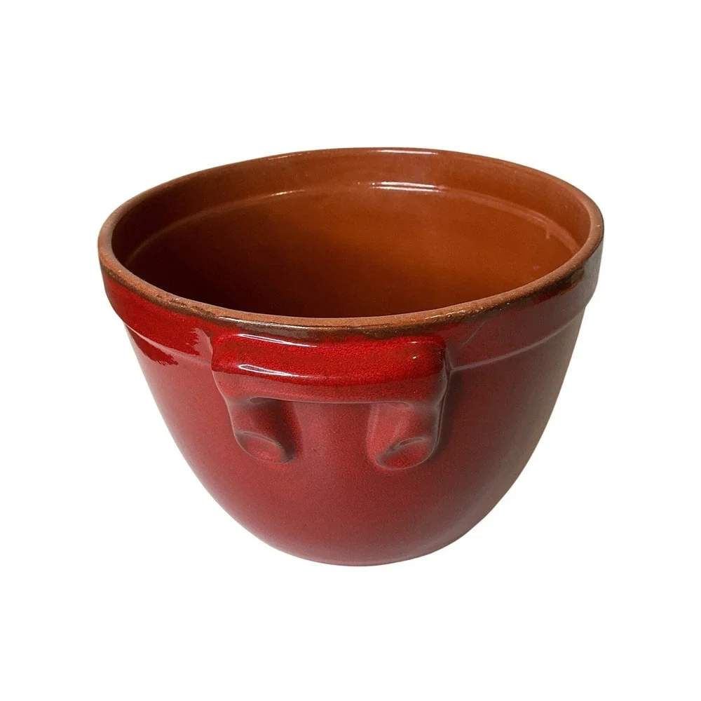 Tavola Bella Terracotta Pottery Stonewear Red Glazed Crock Pot Bowl Planter